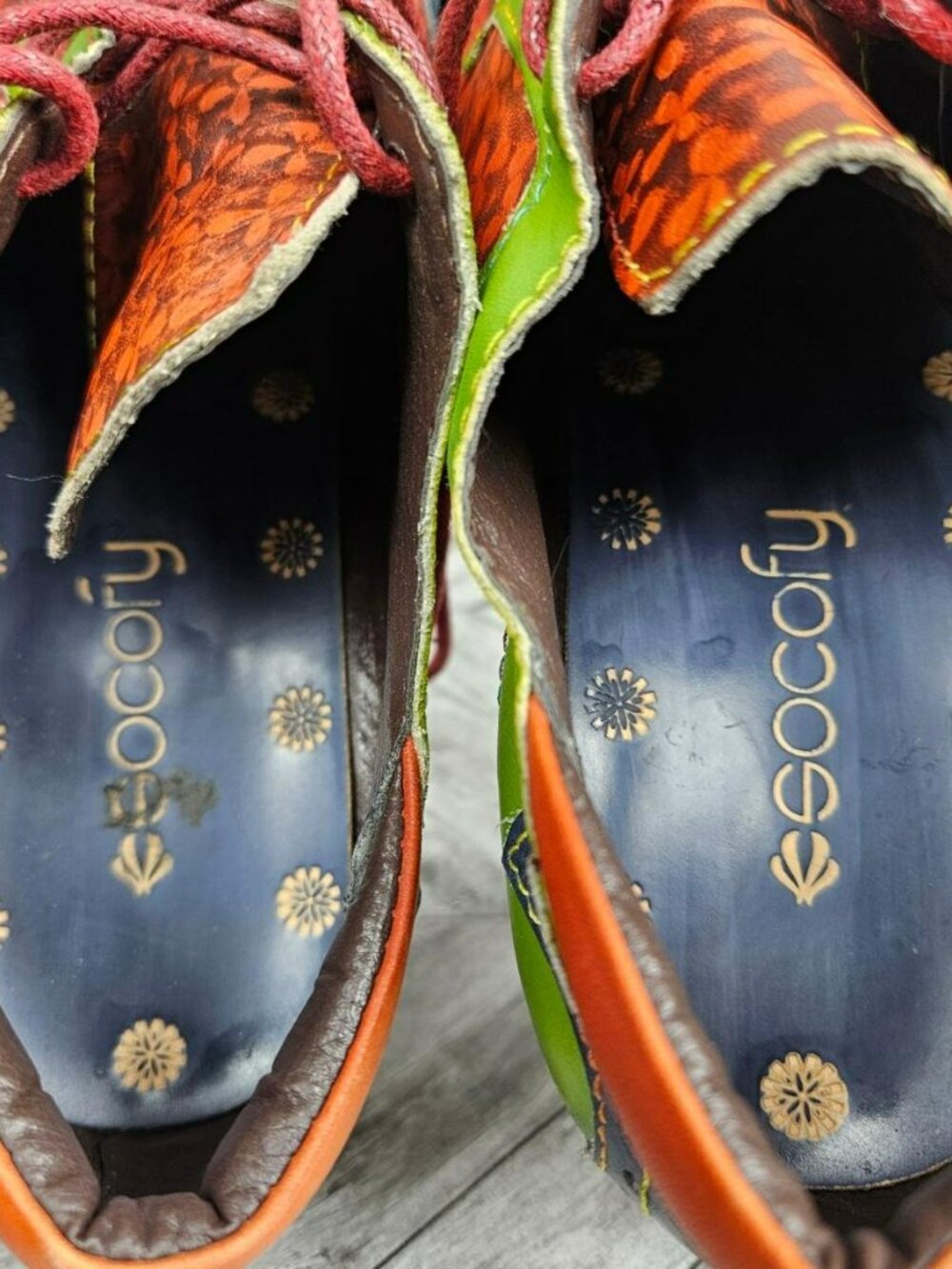 Socofy Colorful Floral Leather Oxford Shoes Womens 39 US 8.5 Block Heel Artsy - Picture 2 of 15